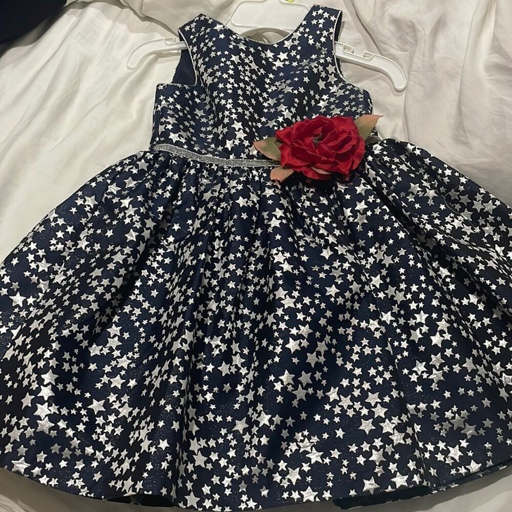 Pippa & Julie 5 blue denim silver star full dress waistband red flower worn once